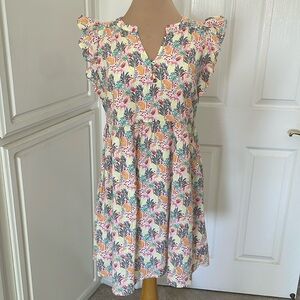 Ann Taylor Pink and Blue Casual Sundress with Flutter Sleeves